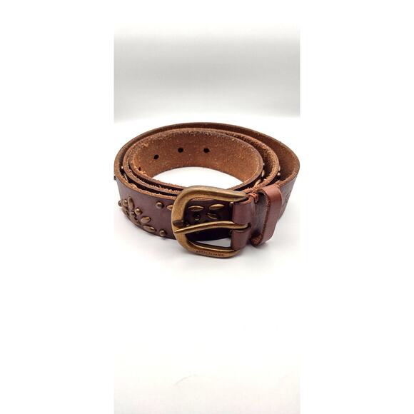 Abercrombie & Fitch Womens Vintage Brown Studded Round Buckle Leather Belt Large - Picture 2 of 9